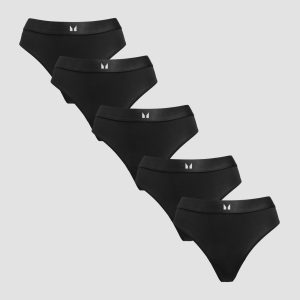 MP Women's Mid Rise Thong (5 Pack) - Black - M