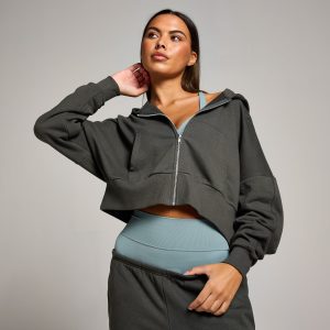 MyProtein MP Tempo gecropte hoodie met rits voor dames Nachtgrijs L