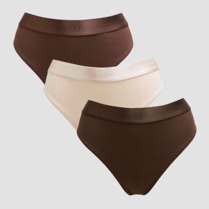 MyProtein MP middelhoge string voor dames (verpakking met drie stuks) Donkerchocoladebruin/bruin/roomgeel XS