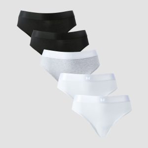 MP middelhoog bikinibroekje voor dames (verpakking met 5 stuks) - Wit / Zwart / Gemêleerd grijs - XS