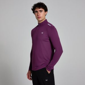 MP Active gerasterd shirt met kwartrits voor heren - Pruimenpaars - S