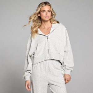 MP Dames Lichtgewicht Loopback Hoodie met Rits - Grijs Gemêleerd - XS