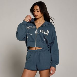 MP Dames Move Club Grafische Lichtgewicht Loopback Hoodie met Rits - Faded Blue - XS