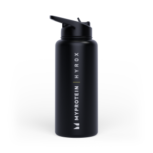 Myprotein Hyrox Gerecyclede Metalen Flip Straw Fles 1L - Zwart