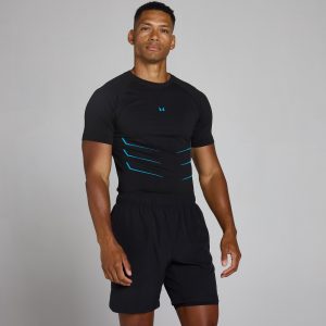 Lift Muscle Fit Naadloos T-Shirt - Gewassen Zwart/Power Blue - XS