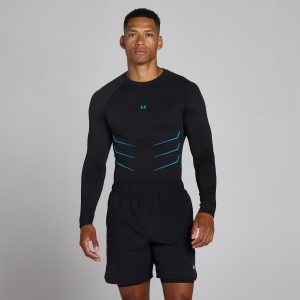 Lift Muscle Fit Naadloze Longsleeve - Gewassen Zwart/Power Blue - XS